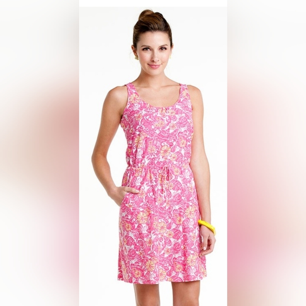 Lilly Pulitzer Pink Orange White Kori Dress Chum Bucket Print Szs Large